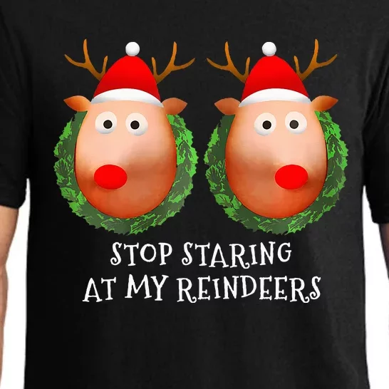 Stop Staring At My Reindeers Boobs Ugly Gag Xmas Sweater Pajama Set