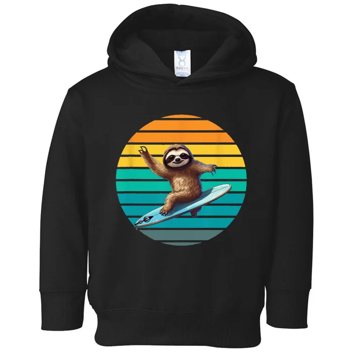 Sloth Surfing A Wave Surfing Sloth Surf Toddler Hoodie