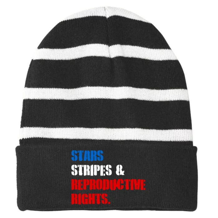 Stars Stripes And Reproductive Rights Feminist Pro Roe Choice 1973 Striped Beanie with Solid Band