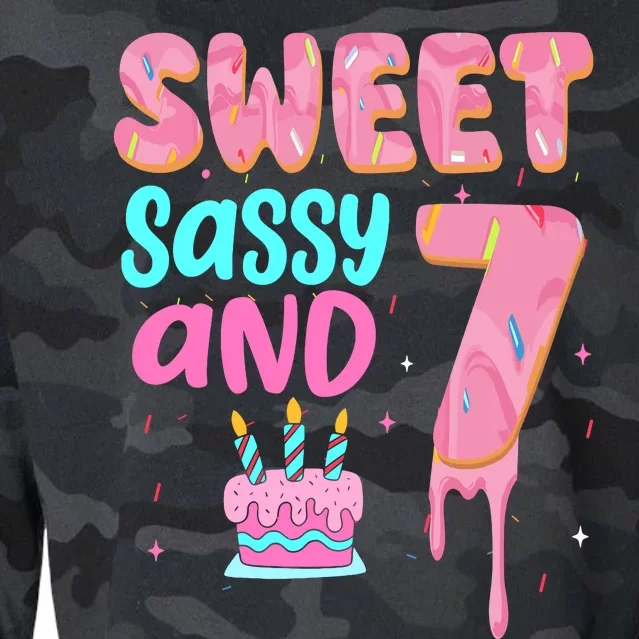 Sweet Sassy And Seven Birthday Girl Donut 7th Birthday Cropped Pullover Crew