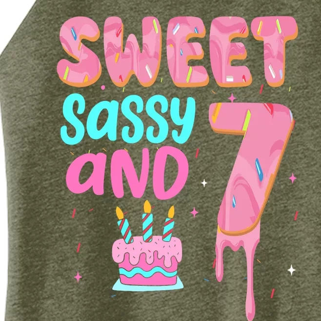 Sweet Sassy And Seven Birthday Girl Donut 7th Birthday Women’s Perfect Tri Rocker Tank