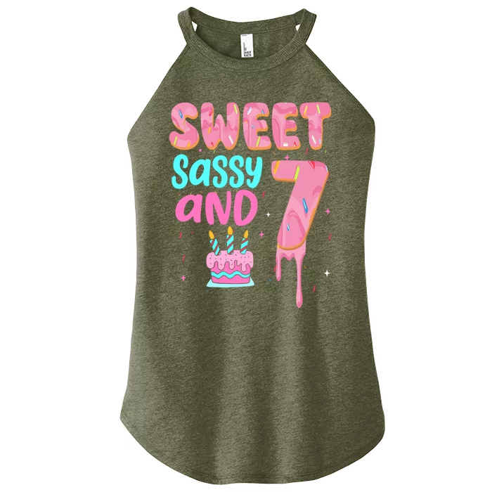 Sweet Sassy And Seven Birthday Girl Donut 7th Birthday Women’s Perfect Tri Rocker Tank