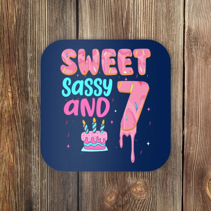 Sweet Sassy And Seven Birthday Girl Donut 7th Birthday Coaster