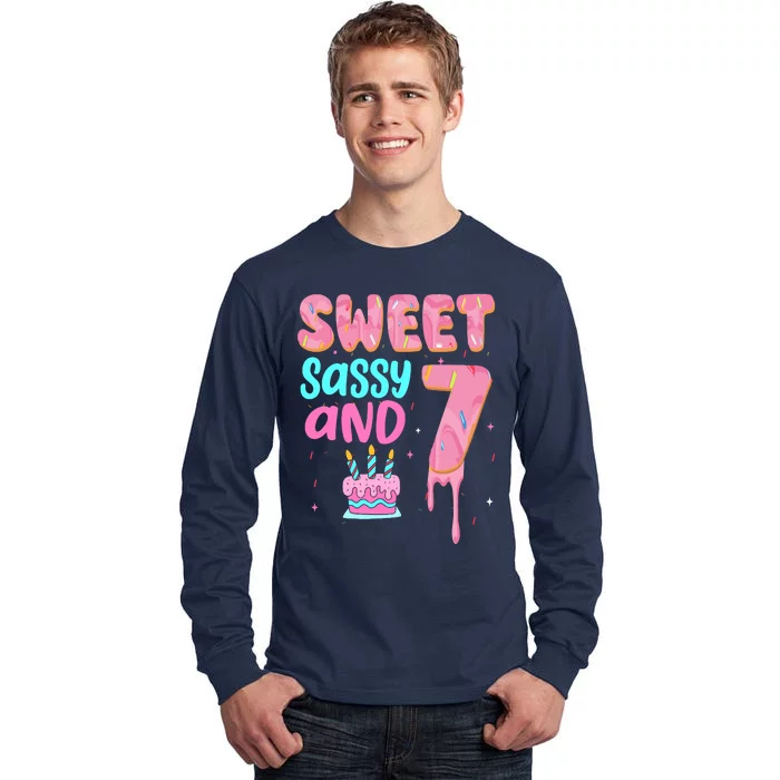 Sweet Sassy And Seven Birthday Girl Donut 7th Birthday Tall Long Sleeve T-Shirt