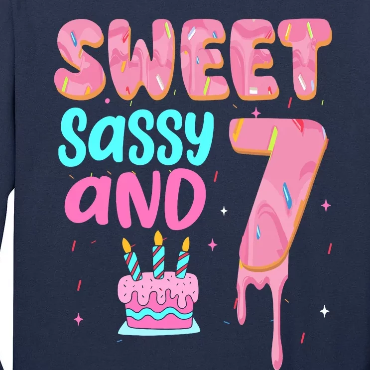 Sweet Sassy And Seven Birthday Girl Donut 7th Birthday Tall Long Sleeve T-Shirt