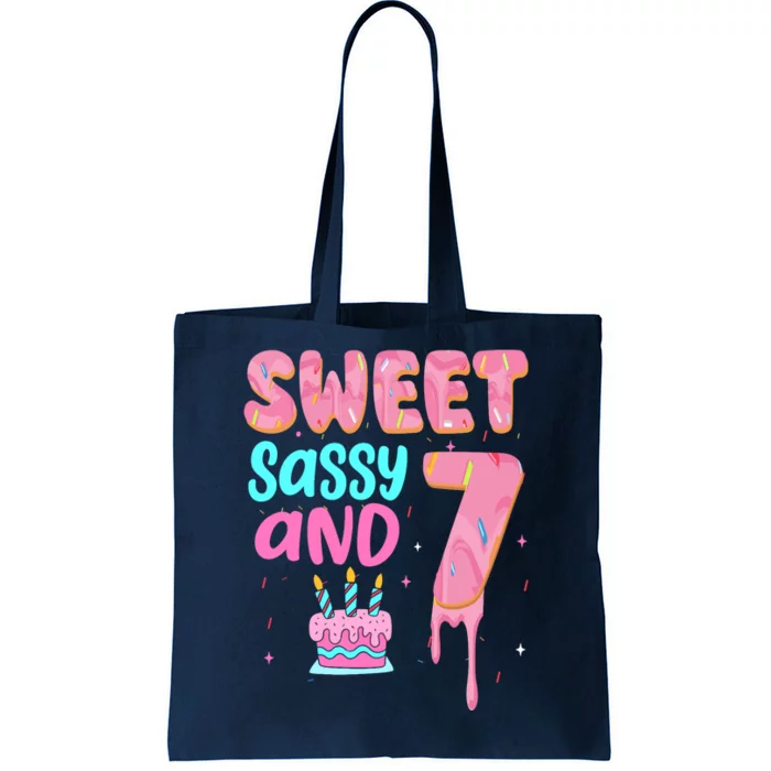 Sweet Sassy And Seven Birthday Girl Donut 7th Birthday Tote Bag