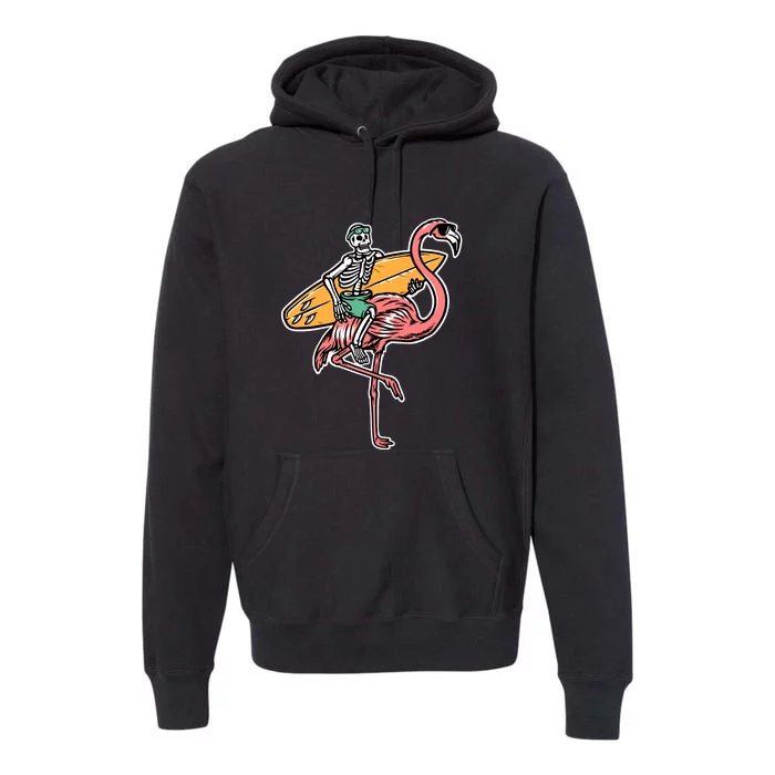 Surfing Skull And Flamingo Get Ready To Surf Gift Premium Hoodie