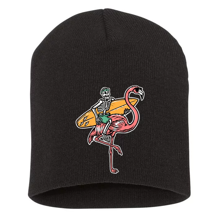 Surfing Skull And Flamingo Get Ready To Surf Gift Short Acrylic Beanie