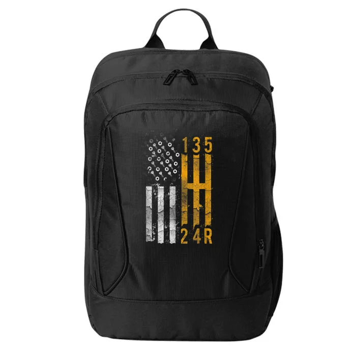 Stick Shift American Flag Muscle Car Mechanic City Backpack