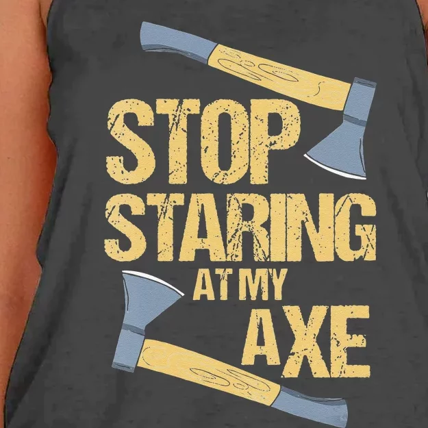 Stop Staring At My Axe Funny Axe Throwing Lover Mp Women's Knotted Racerback Tank