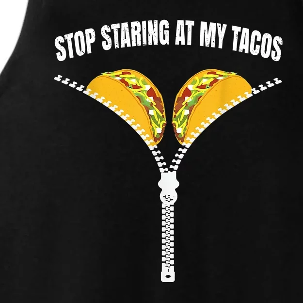 Stop Staring At My Tacos Zip Funny Ladies Tri-Blend Wicking Tank