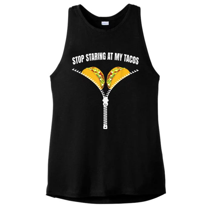 Stop Staring At My Tacos Zip Funny Ladies Tri-Blend Wicking Tank