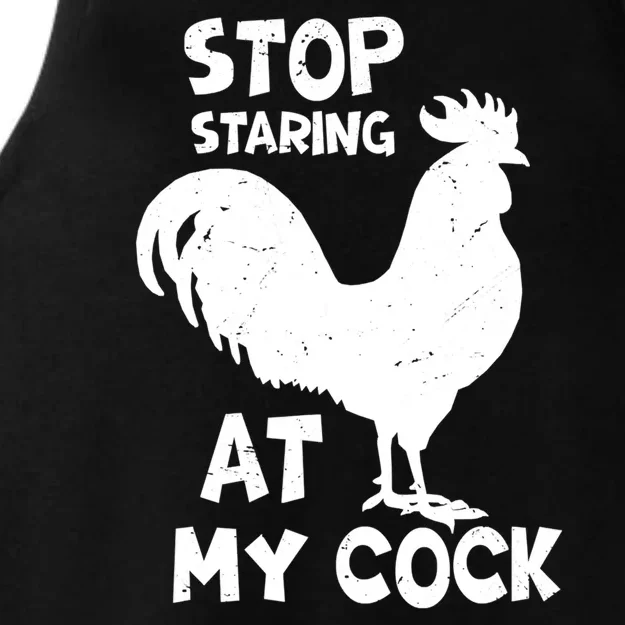 Stop Staring At My Rooster Funny Chicken Farmer Ladies Tri-Blend Wicking Tank