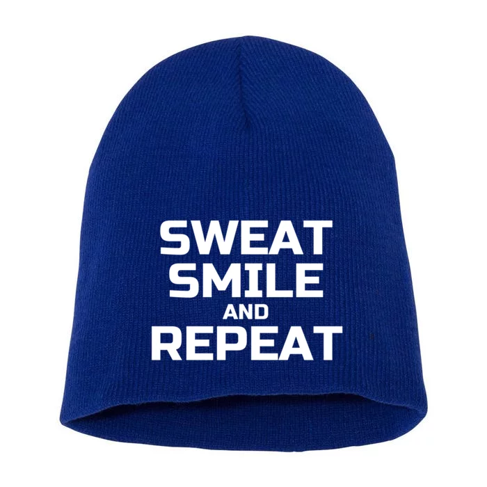 Sweat Smile And Repeat Funny Gym Yoga Gift Short Acrylic Beanie