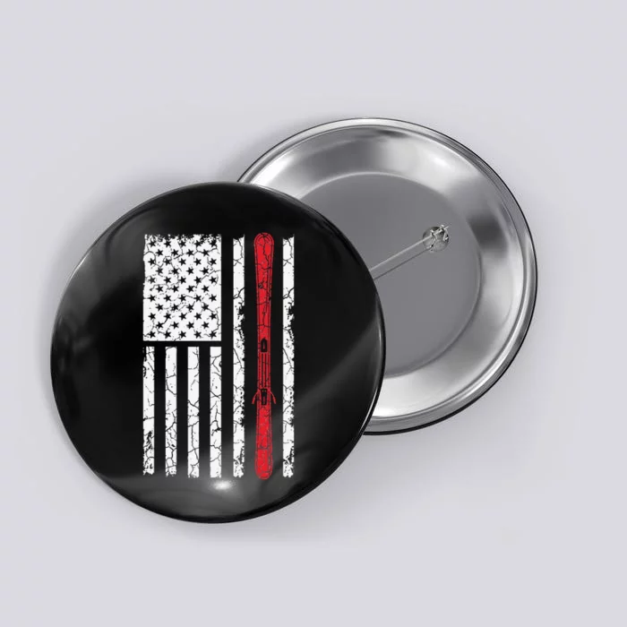 Ski Skiier American Flag Skiing USA Button