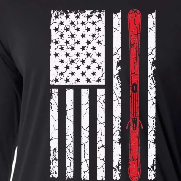 Ski Skiier American Flag Skiing USA Cooling Performance Long Sleeve Crew