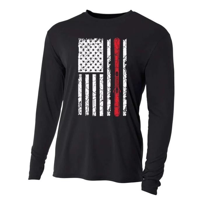 Ski Skiier American Flag Skiing USA Cooling Performance Long Sleeve Crew