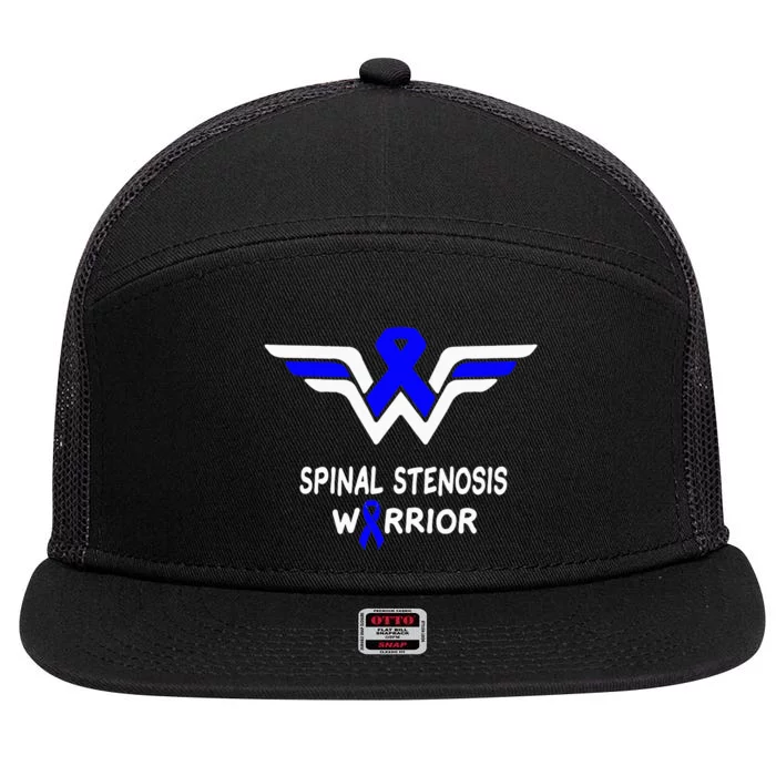 Spinal Stenosis Awareness Warrior Support Blue Ribbon Gifts 7 Panel Mesh Trucker Snapback Hat