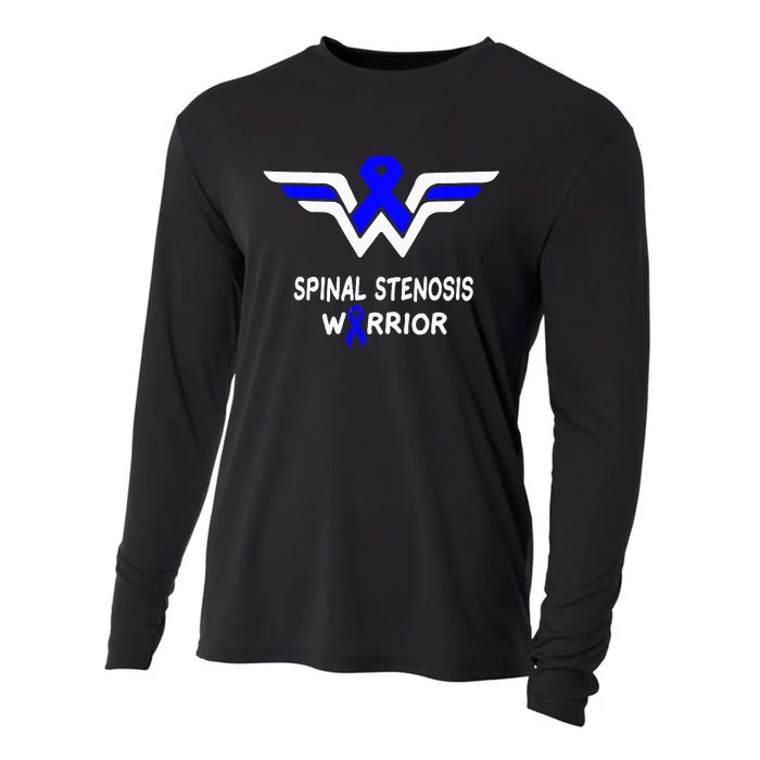 Spinal Stenosis Awareness Warrior Support Blue Ribbon Gifts Cooling Performance Long Sleeve Crew