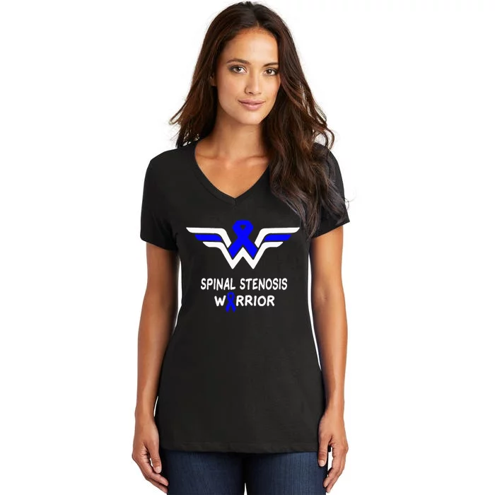 Spinal Stenosis Awareness Warrior Support Blue Ribbon Gifts Women's V-Neck T-Shirt