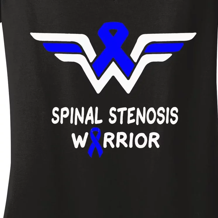 Spinal Stenosis Awareness Warrior Support Blue Ribbon Gifts Women's V-Neck T-Shirt