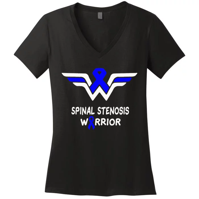 Spinal Stenosis Awareness Warrior Support Blue Ribbon Gifts Women's V-Neck T-Shirt