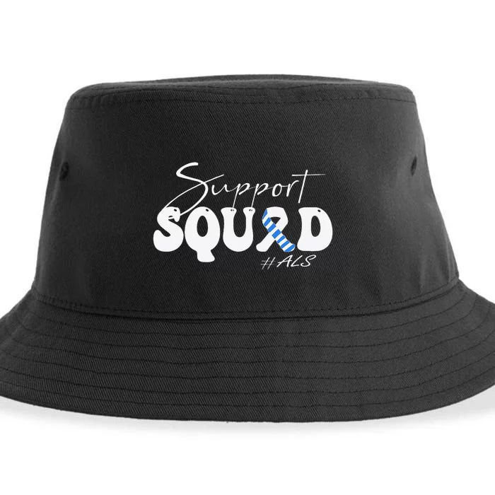 Support Squad ALS Awareness Blue & White Ribbon Sustainable Bucket Hat