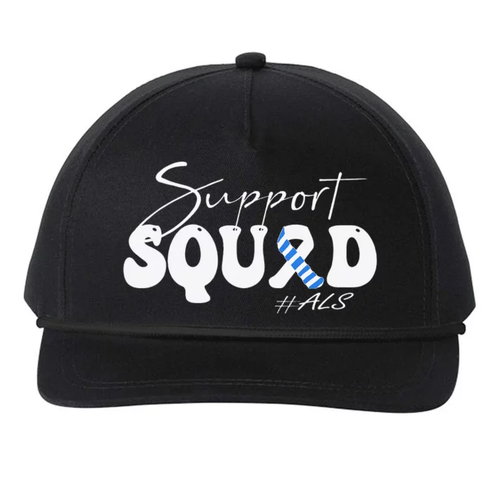 Support Squad ALS Awareness Blue & White Ribbon Snapback Five-Panel Rope Hat