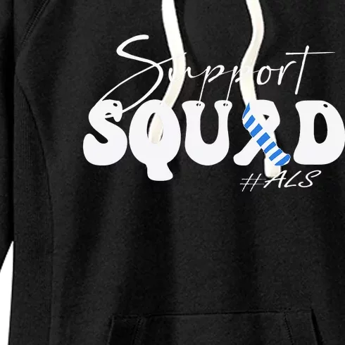 Support Squad ALS Awareness Blue & White Ribbon Women's Fleece Hoodie