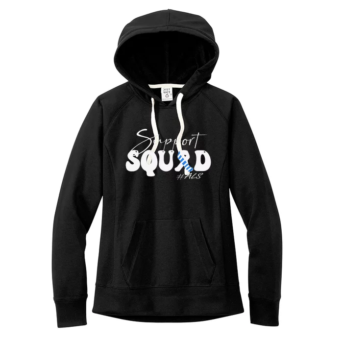 Support Squad ALS Awareness Blue & White Ribbon Women's Fleece Hoodie