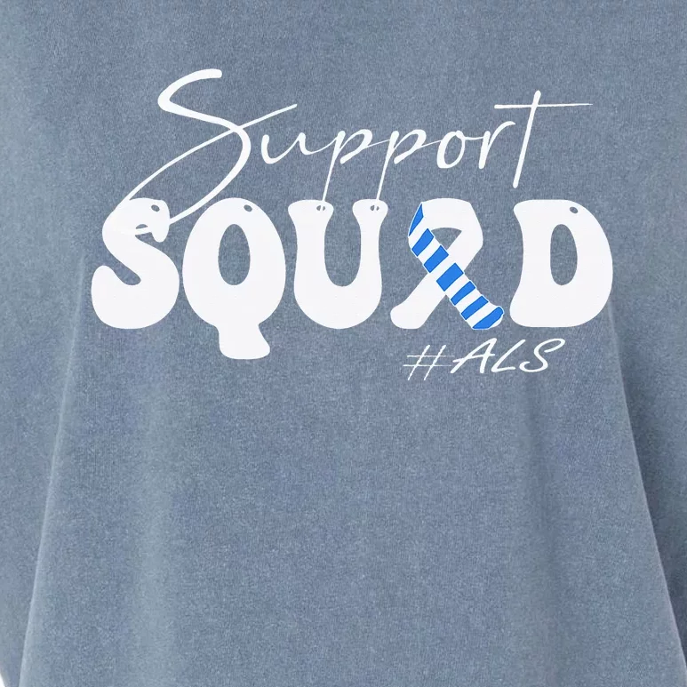 Support Squad ALS Awareness Blue & White Ribbon Garment-Dyed Women's Muscle Tee