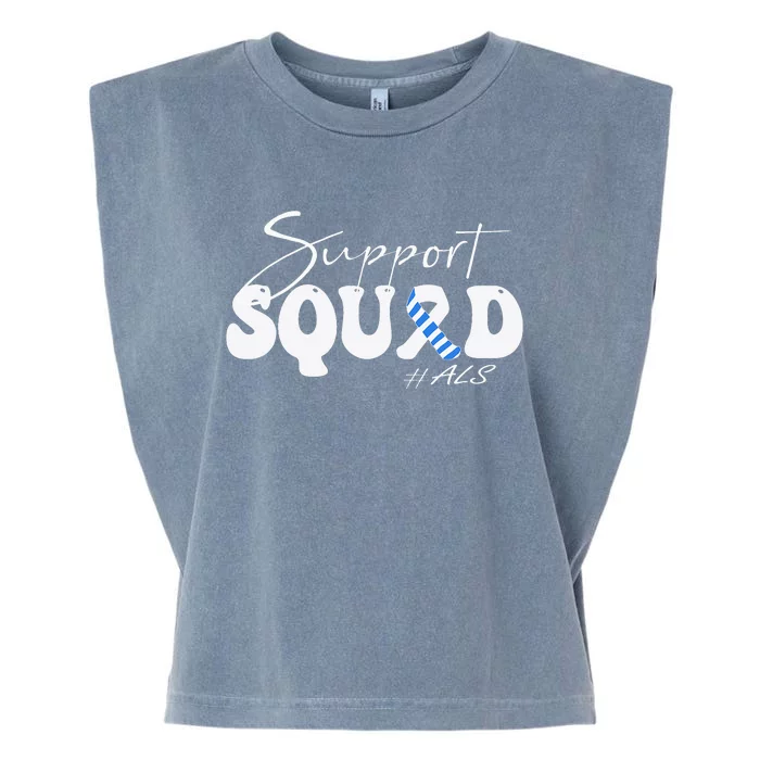 Support Squad ALS Awareness Blue & White Ribbon Garment-Dyed Women's Muscle Tee