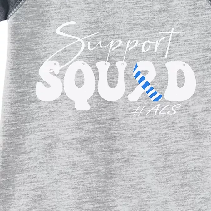 Support Squad ALS Awareness Blue & White Ribbon Infant Baby Jersey Bodysuit