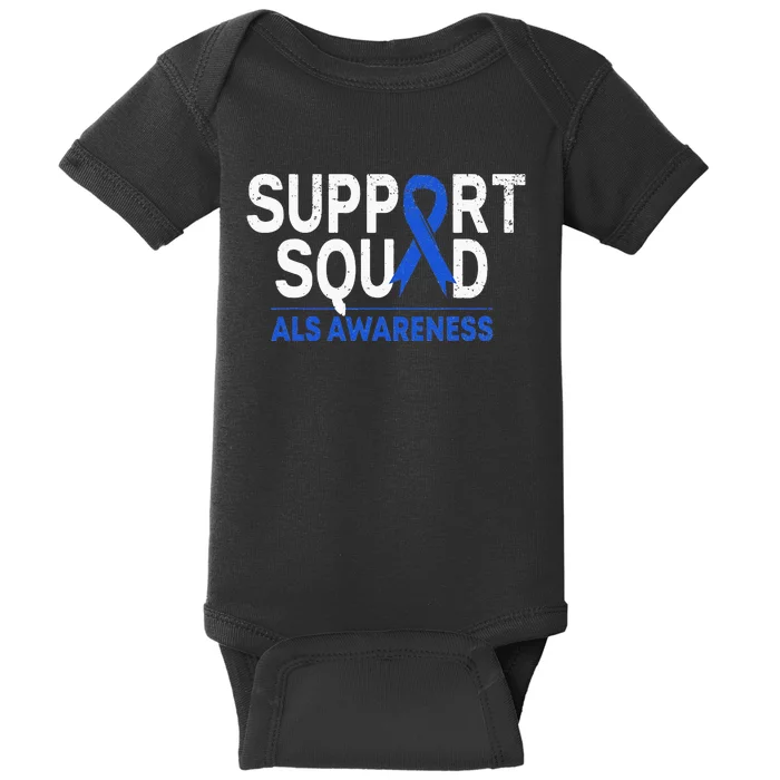 Support Squad ALS Awareness Month Blue Ribbon Support Team Baby Bodysuit