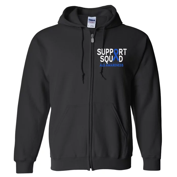 Support Squad ALS Awareness Month Blue Ribbon Support Team Full Zip Hoodie