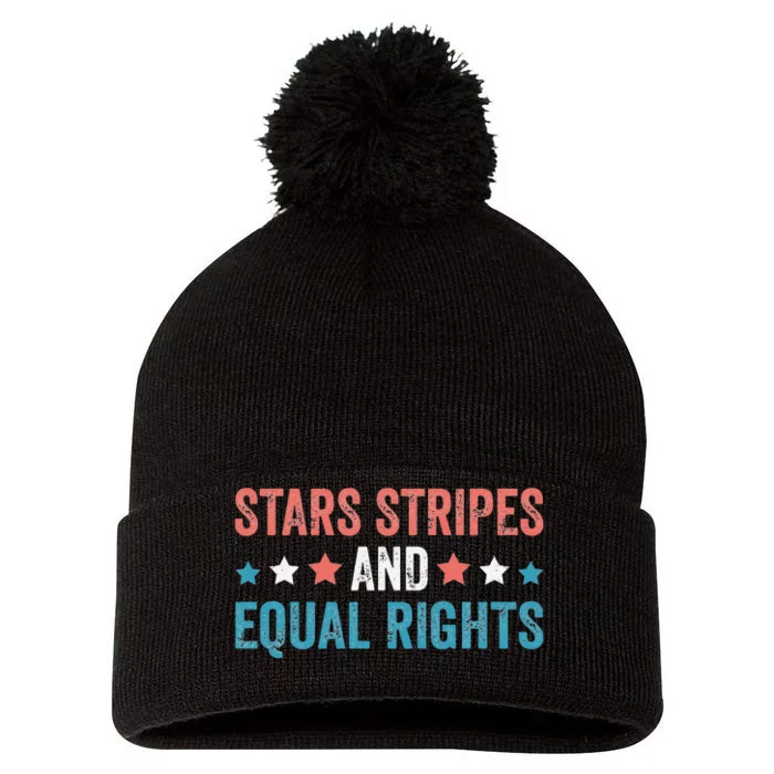 Stars Stripes And Equal Rights 4th Of July Pom Pom 12in Knit Beanie