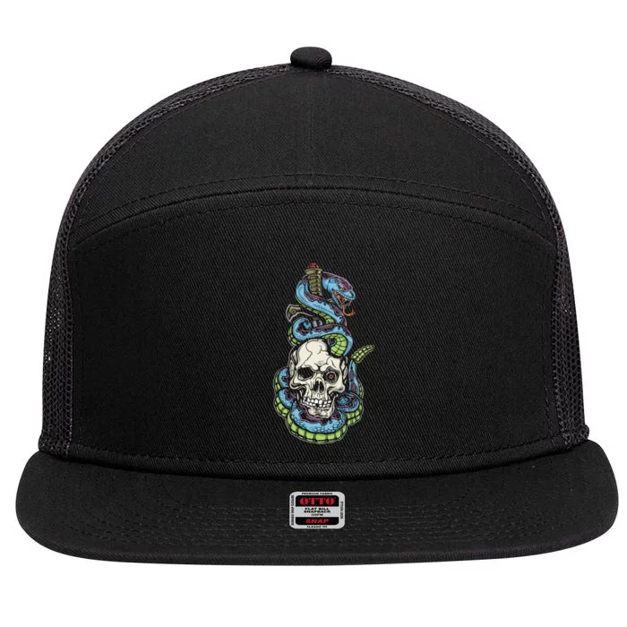 Snake Skull And Dagger Tattoo 7 Panel Mesh Trucker Snapback Hat