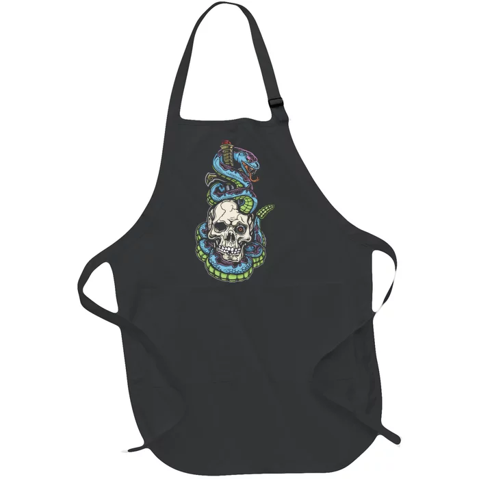 Snake Skull And Dagger Tattoo Full-Length Apron With Pocket