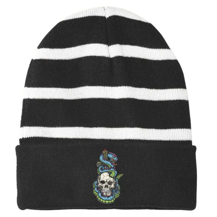 Snake Skull And Dagger Tattoo Striped Beanie with Solid Band