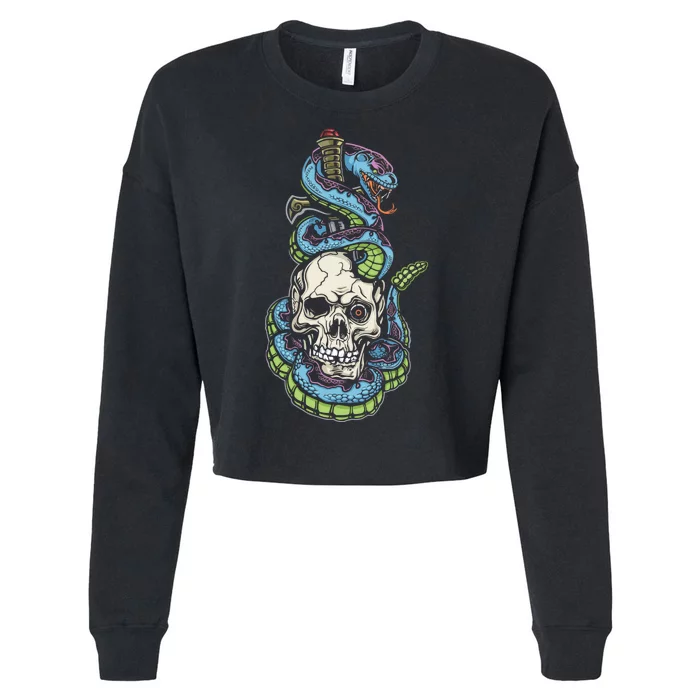 Snake Skull And Dagger Tattoo Cropped Pullover Crew