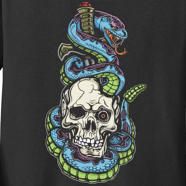 Snake Skull And Dagger Tattoo Kids Long Sleeve Shirt