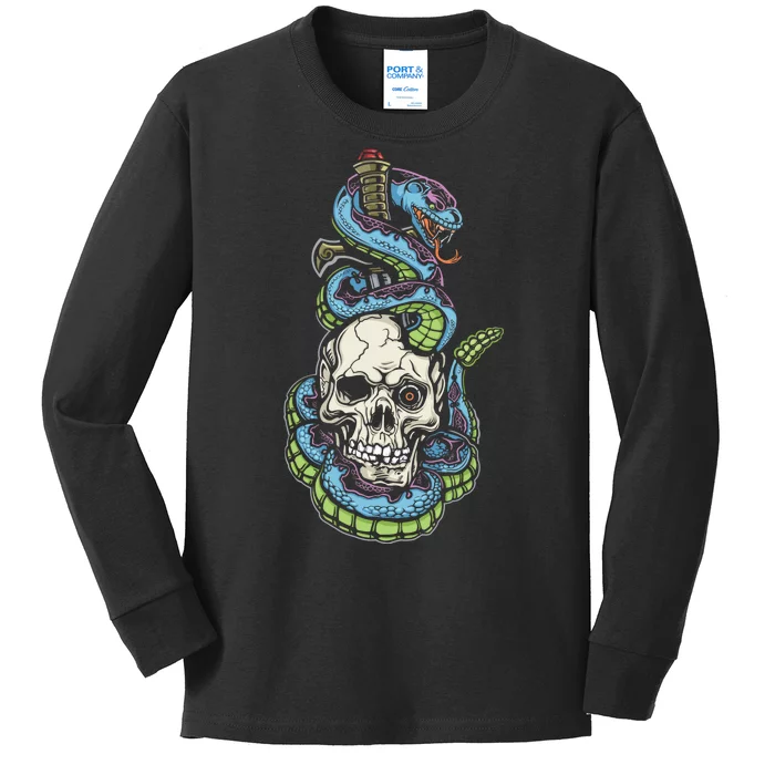 Snake Skull And Dagger Tattoo Kids Long Sleeve Shirt