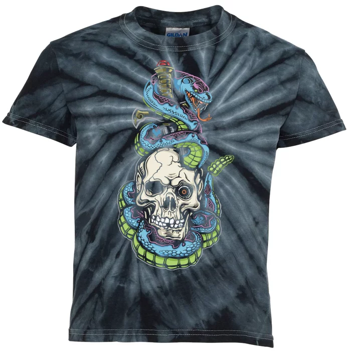 Snake Skull And Dagger Tattoo Kids Tie-Dye T-Shirt