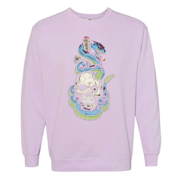 Snake Skull And Dagger Tattoo Garment-Dyed Sweatshirt