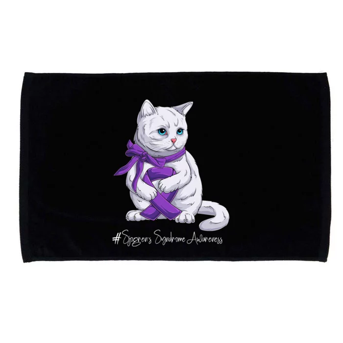 Sjogren's Syndrome Awareness Month Purple Ribbon Cat Microfiber Hand Towel