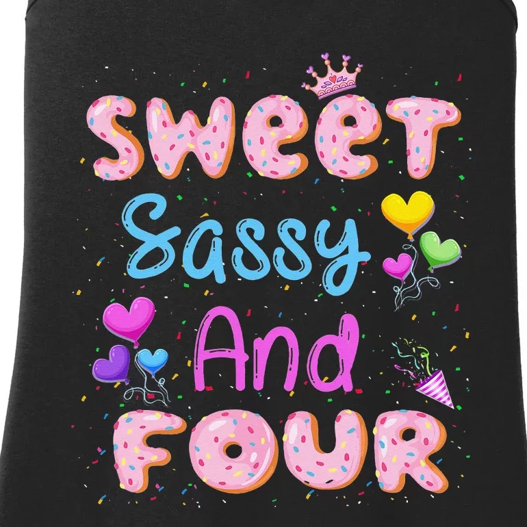 Sweet Sassy And Four 4th Birthday Doughnut 4 Years Old Ladies Essential Tank