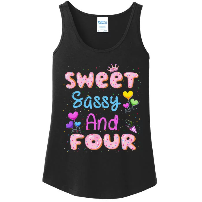 Sweet Sassy And Four 4th Birthday Doughnut 4 Years Old Ladies Essential Tank