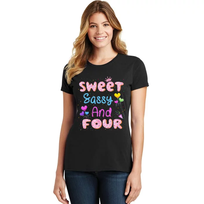 Sweet Sassy And Four 4th Birthday Doughnut 4 Years Old Women's T-Shirt