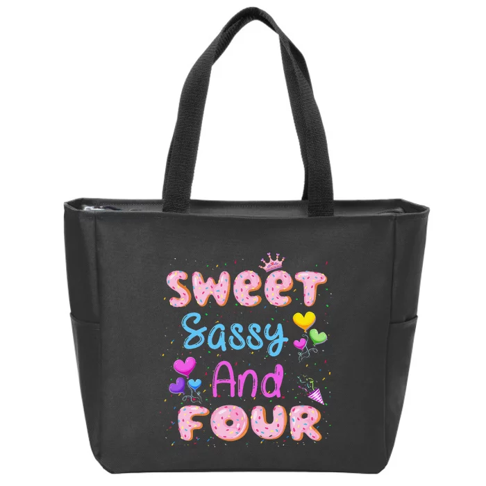 Sweet Sassy And Four 4th Birthday Doughnut 4 Years Old Zip Tote Bag