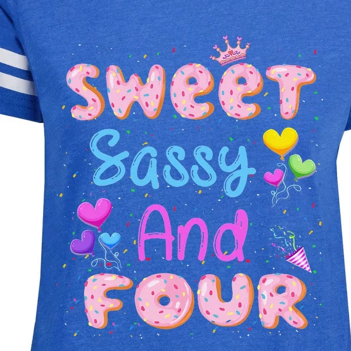 Sweet Sassy And Four 4th Birthday Doughnut 4 Years Old Enza Ladies Jersey Football T-Shirt